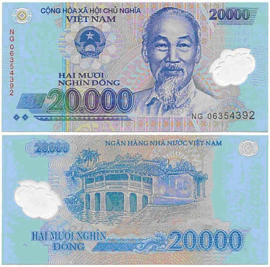 20,000vnd equivalent to  0.8 USD (80cent)